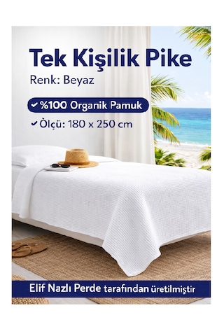 Tek Kişilik Pike -%100 Organik Pamuk-dört Mevsim Kullanım İçin - Beyaz Beyaz