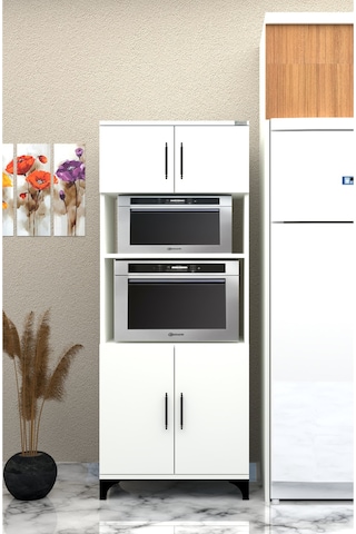 % 100 Mdf Çok Amaçlı Dolap, Fırın Ve Mikro Fırınlık Dolap Beyaz Beyaz Beyaz