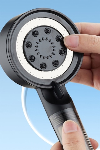 Kustar 5 Fonksiyonlu Çelik Su Tasarruflu Filtreli Turbo Jet Duş Başlığı Siyah