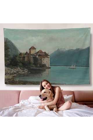 Gustave Courbet - Cenevre Gölü'ndeki Chillon Kalesi Duvar Örtüsü-7094
