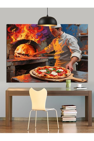 Odun Fırınında Pizza Ustası Dekoratif Kanvas - Mdf Ahşap Tablo