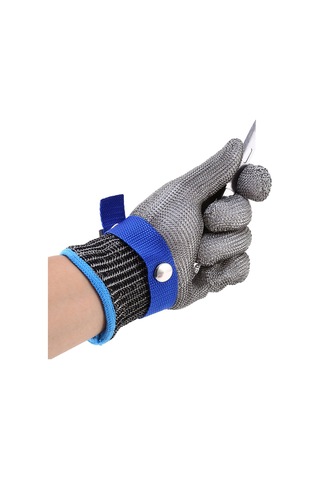 Mufunye M Beden Çelik Tel Eldiveni Tek Adet - Kesiciye Dayanıklı, Pikanç Ve Çizik Korumalı, Saçaklı Mavi, Sağ-sol El Uyumlu