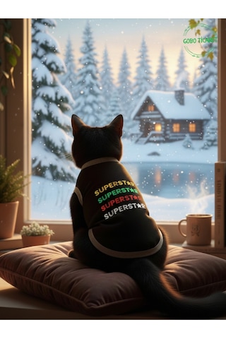 Siyah Superstar Yazılı Kedi Ve Köpek Kıyafeti Tişörtü Elbisesi Medium/m/beden 2