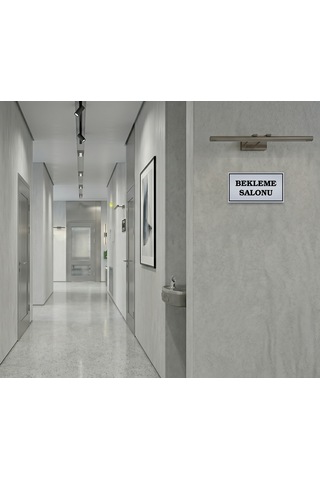 Bekleme Salonu - Yönlendirme Levhası - Kendinden Yapışkanlı Metalik Gümüş Gri Tabela 8x15 Cm