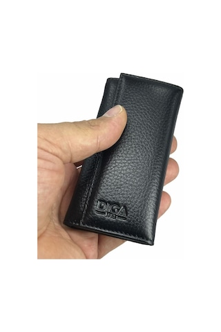 Hakiki Deri Organizer Dikey Anahtarlık Siyah Bronz