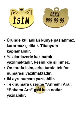 Caramelos Güvenlik Kilitli Kedi Tasması, Isimli Kedi Tasması, Kedi Isimlik, Kedi Künyesi, Safety Click Fsy
