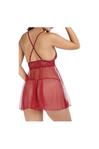 Sistina Bayan Bordo Kısa Tül Gecelik 670 Bordo