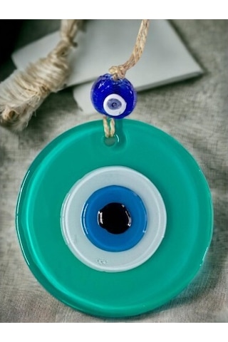 Yeşil Nazar Boncuklu Duvar Süsü 10 Cm Cam Duvar Dekoru - 90524842344271000f