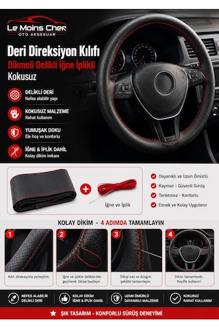 Alfa Romeo 147 Collezione Kırmızı Deri Direksiyon Kılıfı Dikmeli Delikli İğne İplikli Kokusuz