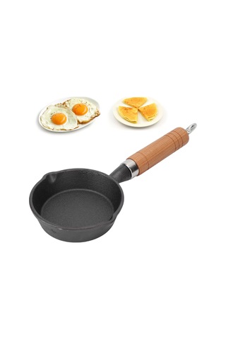 Hangfox 10cm Demir Tava, Ergonomik Ahşap Saplı, Düz Tabanlı, Tüm Ocak Tiplerinde Kullanılabilir, Yumurta-pankek Pişirmek İçin Dayanıklı Fritöz