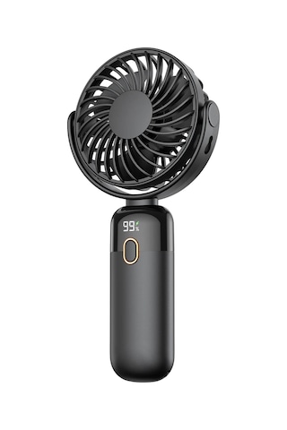 Warmco K70 Taşınabilir Şarjlı El Vantilatörü 2400mah 360 Döner Başlıklı Ve Standlı Dijital Ekranlı Soğutucu Fan Siyah