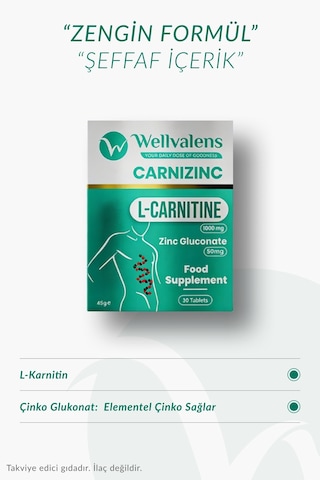 Carnizinc L-karnitine 1000 Mg + Çinko Desteği 30 Tablet