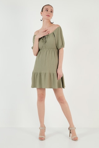 Lela Önü Büzgülü Balon Kollu Mini Bayan Elbise 5869005 Olive