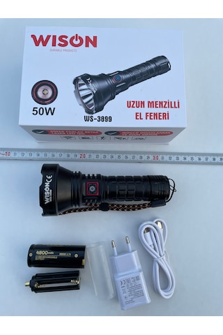 Wison Ws-3899 Uzun Menzilli Profesyonel El Feneri 50 Watt 4800 Ma Siyah