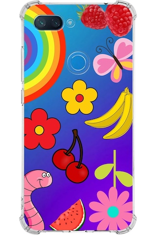 Prinrify Xiaomi Mi 8 Lite Uyumlu Water Color 5 Baskılı Şeffaf Köşe Korumalı Antişok Kılıf