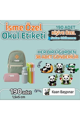 Kapbirhediye Okul Etiketi Isme Özel Kalem Defter Etiketi Panda Temalı 190 Adet Çok Renkli