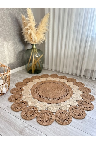 Natura El Dokuma Jüt Bohem Tarz Otantik Salon Oturma Odası Koridor Natural Halı Pamuklu Halı Kırcıllı-krem