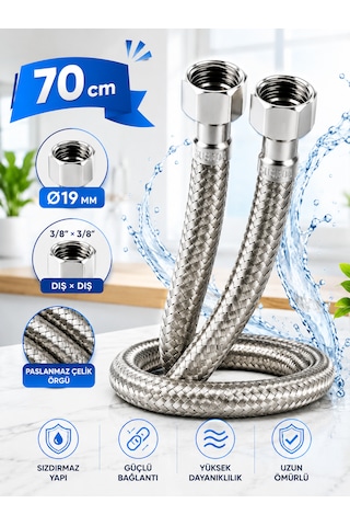 70 Cm Paslanmaz Çelik Örgülü Flex Hortum 3/8 X3/8 Klozet Ve Taharet Musluğu İçin Dayanıklı Bağlantı Hortumu