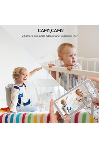 İegeek 2 Kameralı Bebek Monitörü, 2k/3mp, 5 Inç Ekran, Gece Görüşü, Otomatik Takip Kamera Sistemi