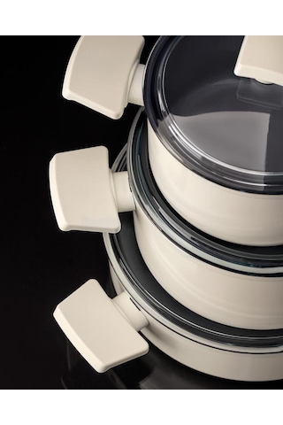 Madame Coco Nano Seramik 7 Parça Tencere Seti Antrasit - Beyaz