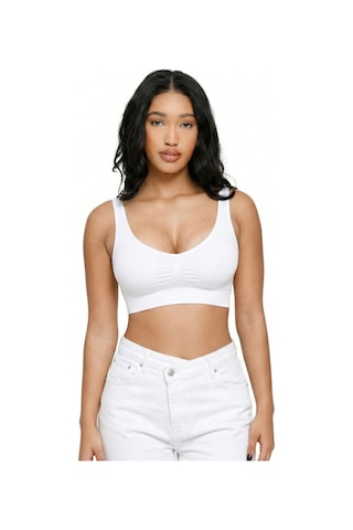 Ymc Premium Ultra Esnek Yumuşak Dokulu Gün Boyu Konfor Sunan Pedsiz Seamless Spor Sütyen Pedsiz Beyaz