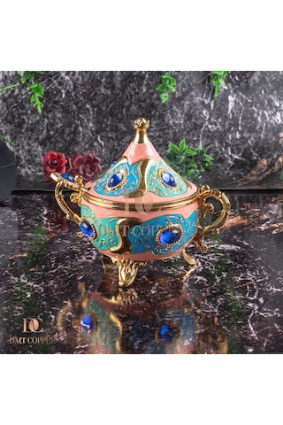Dmt Copper Home Gaziantep Renkli Zamak Şekerlik Kase Yükseklik 11 Cm Genişlik 13 Cm& Kaşık Dahil