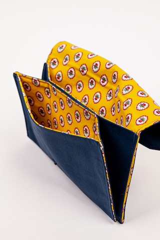 Fabric Craft Bag Kadın Cüzdan Nakışlı Kumaş Çıtçıtlı İki Bölmeli 22x13 Cm Lacivert - Sarı