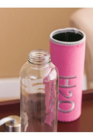 H2o Peluş Kılıflı Cam Matara 600 Ml Koyu Pembe