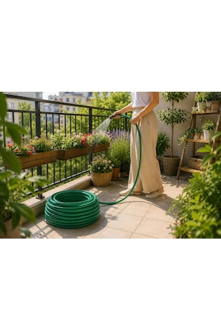Turan Home Örgülü Bahçe Hortumu, Yeşil, 1/2 İnç, 20 M, Balkon Ve Bahçe Sulama İçin