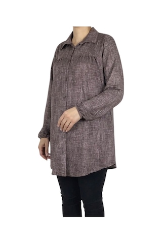 Mevsimlik Kolları Lastikli Boydan Düğmeli Gömlek Kahverengi