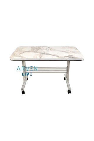 Renk Renk Mermer Desenli Tekerlekli Orta Sehpa Metal Ayaklı Masa (482477718)