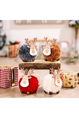 Fortunelane Koyu Gri Kuzulu Yün Elk Figürlü Noel Ağacı Süsü, Ev Ve Parti Dekorasyonu İçin 1 Adet Gri Gri