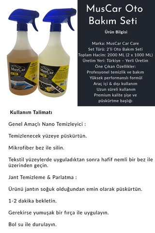 Muscar Oto Bakım Seti 2 Li Temizlik Paketi
