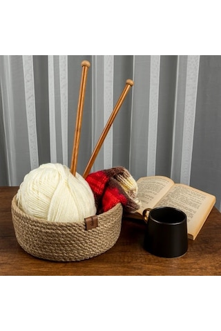 Naturalove Dekoratif Jüt Sepet - Yuvarlak / Büyük Boy Kahverengi