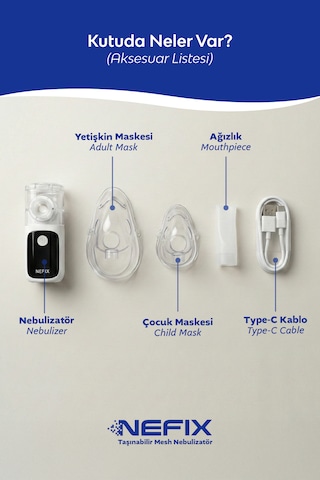 Çocuk Ve Yetişkinler İçin Taşınabilir Şarjlı Mesh Nebulizatör