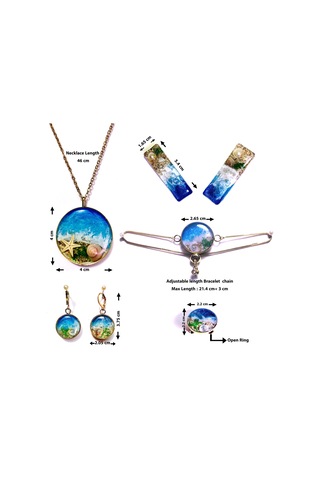 Altın Kaplama Çelik Kolye Küpe Bileklik Yüzük ve Saç tokası Mavi