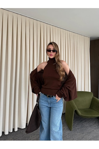 Laluvia Acı Kahve Triko Bolero Takım - 601117 Acı Kahverengi