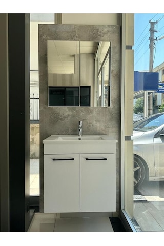 Banyo Dolabı Lavabolu Aynalı 65 Cm