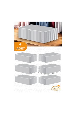 6 Adet Antrasit Çizgili Büyük Boy Baza Altı Ve Çekyat Hurç - 65x45x22 Cm - Hot Power Antrasit