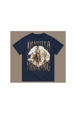 Qmen Style Unisex Basic Baskılı T-shirt Amarillo By Morning Lacivert %100 Pamuk