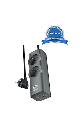 Vtn-54 67w Hızlı Şarjlı Akıllı Çoklu Priz 2000w Güç, 2 Usb-c + 2 Usb-a Çıkışlı, Telefon & Laptop U 1.5 M