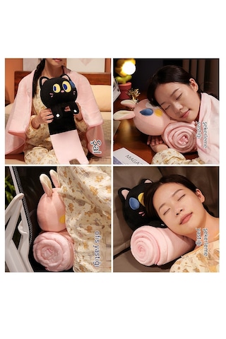 Karikatür Kedi Ofis Öğle Yemeği Molası Battaniyesi