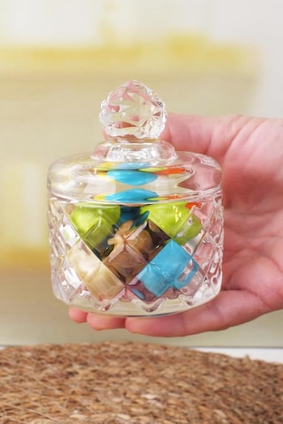Lexroo Lüx Kristal Mini Cam Şekerlik & Cam Lokumluk, Kesme Cam Lüx Şekerlik 7.5cm 9.2cm - 06641 Çok Renkli