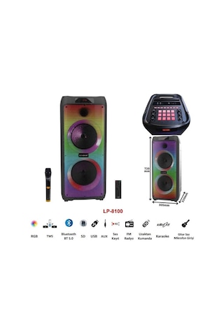 Leader LP-8100 8 incx2 RGB Taşınabilir Ses Sistemi