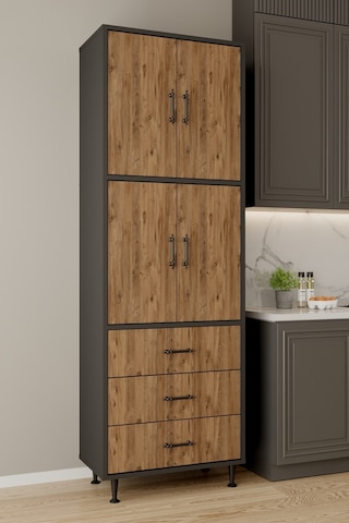 Aeka Ae-3020 Irmak 4 Kapaklı Çok Amaçlı Dolap 3 Çekmeceli Raflı Mutfak Kiler Banyo 195x63x35 Çok Amaçlı Dolap Antrasit - Çam