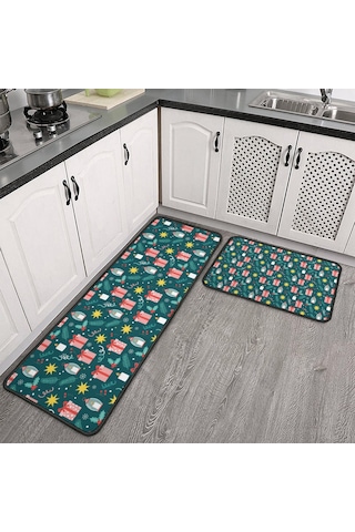 Noel Desenli 2'li Mutfak Matı, Anti-yorgunluk, Yastıklı Ve Kaymaz, Mutfak Ve Ofis İçin Noel Hediye Feneri