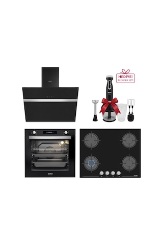 Simfer 8 Fonksiyon Siyah Multi Turbo Dijital 3'lü Ankastre Set (7381 Fırın + 3653 Ocak + 8611 Davlumbaz)