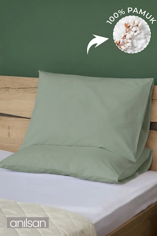 2'li Mint Yeşili Yastık Kılıfı 50x70 Cm, %100 Pamuk,63tel Yeşil