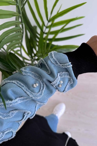 Ka Hijab Kolları Kot Detaylı Triko Hırka - Siyah Siyah