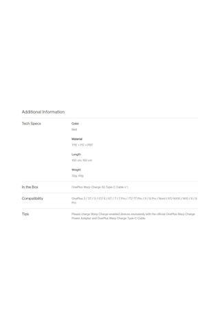 Hombey Oneplus Warp Charge 65w Hızlı Şarj Kablosu, 150cm Type-c To Type-c, Yüksek Kaliteli Bakır Teli, Oneplus Cihazları İçin